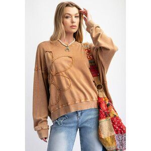 Flower Child French Terry Pullover Top in Toast